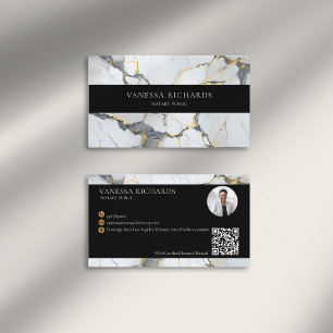 Luxury Gold White Grey QR Code Notary Photo  Business Card