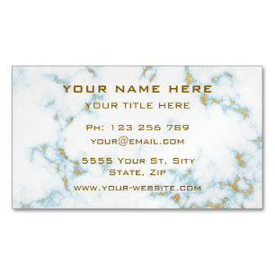 Luxury Gold White Marble Golden Text Professional Magnetic Business Card