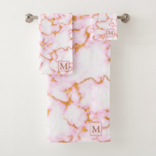 Luxury Gold White Marble Monogrammed Bath Towel Set