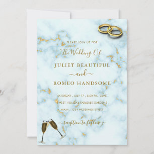 Luxury Gold White Marble Rings Wedding Invitation