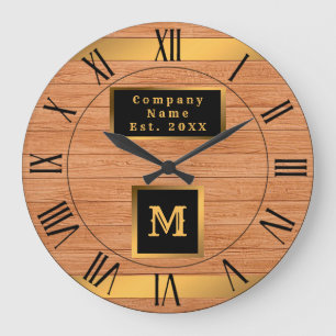 Luxury Gold Wood Modern Monogrammed Large Clock
