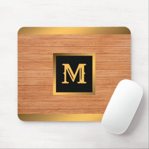 Luxury Gold Wood Modern Monogrammed Mouse Pad