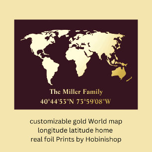 luxury gold world map longitude latitude home real foil prints