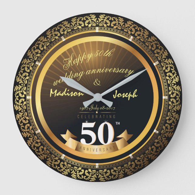 Luxury golden 50th anniversary ornamental clock (Front)