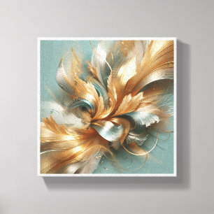 Luxury Golden and Teal Abstract - Elegant Flowing Canvas Print
