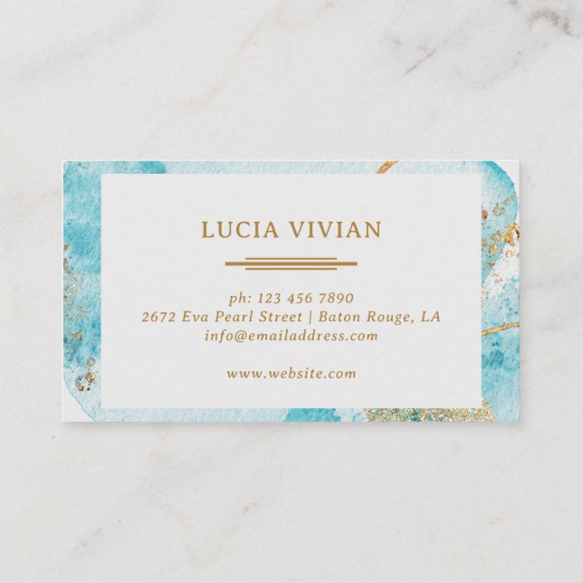 Luxury Golden Blue Lake Business Card (Back)