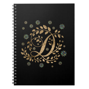 Luxury Golden Calligraphy Monogram with letter D Notebook