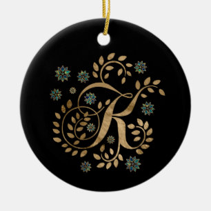 Luxury Golden Calligraphy Monogram with letter K Ceramic Ornament