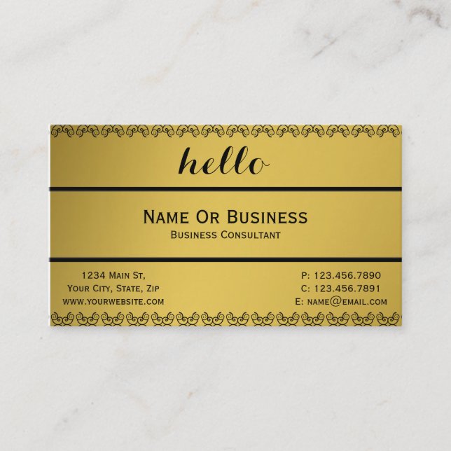 Luxury Golden Colour Greeting Hello Message Elegan Business Card (Front)