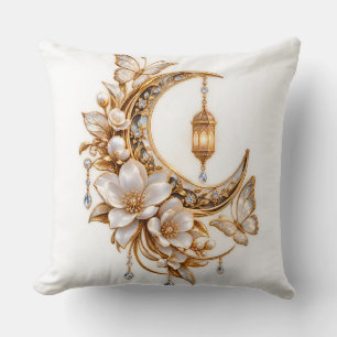 Luxury Golden Crescent Moon and Pearl Lantern Flor Cushion