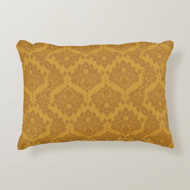 Luxury Golden Damask Decorative Cushion (Front)