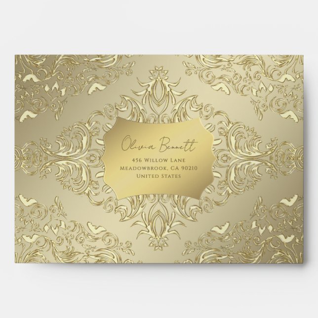 Luxury Golden Damask Envelope (Front)