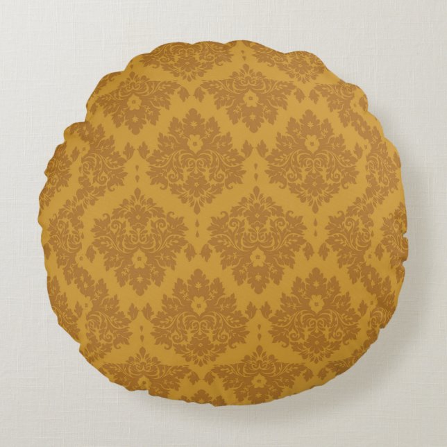 Luxury Golden Damask Round Cushion (Front)