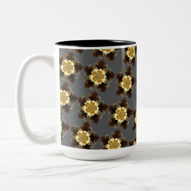 Luxury Golden Floral Mandala Ornamental Design Two-Tone Coffee Mug (Left)