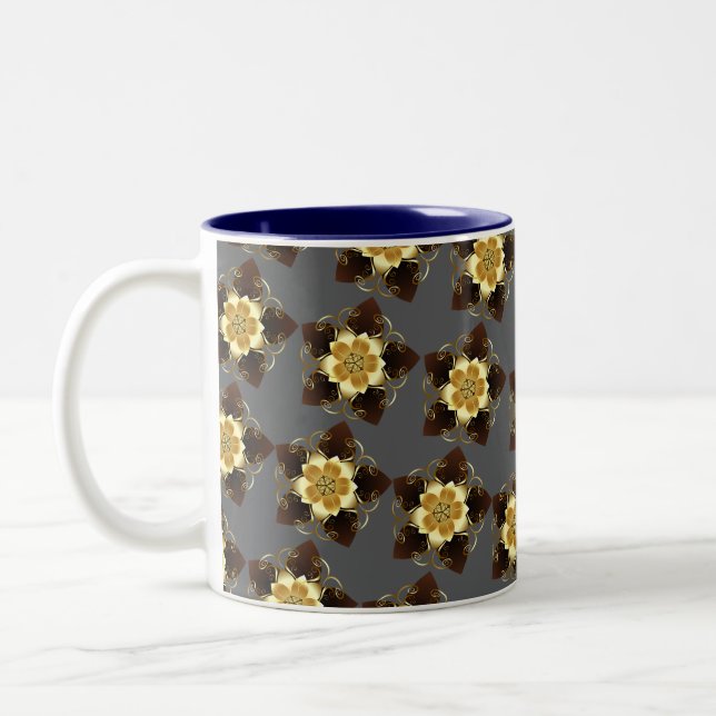 Luxury Golden Floral Mandala Ornamental Design Two-Tone Coffee Mug (Left)