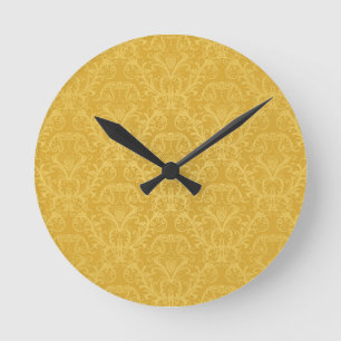 Luxury Golden Floral Wallpaper Round Clock