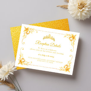 Luxury Golden Floral White and Gold Quinceañera Enclosure Card