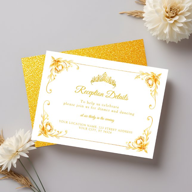 Luxury Golden Floral White and Gold Quinceañera Enclosure Card (Creator Uploaded)