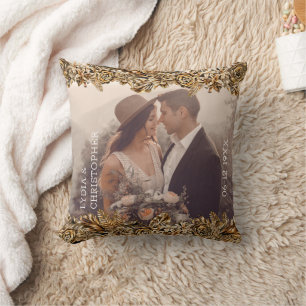 Luxury Golden Flowers Elegant Chic Classy Black Cushion