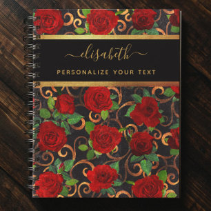    Luxury Golden Flowers Elegant Chic Classy Black Notebook