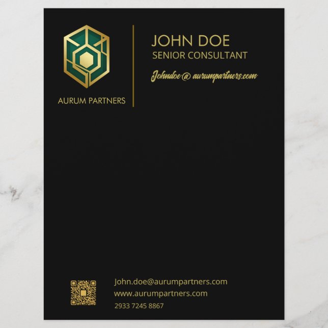 Luxury Golden Geometric Logo Black Presentation Fo Custom Letterhead (Front)