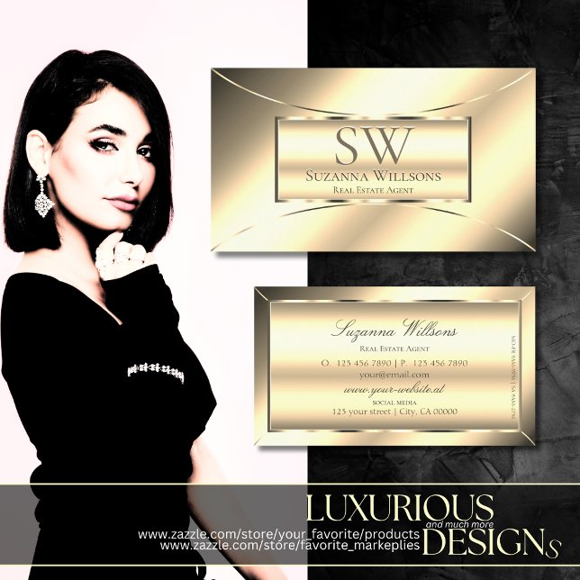 Luxury Golden Glamourous Chic with Monogram Stylis Business Card (Creator Uploaded)