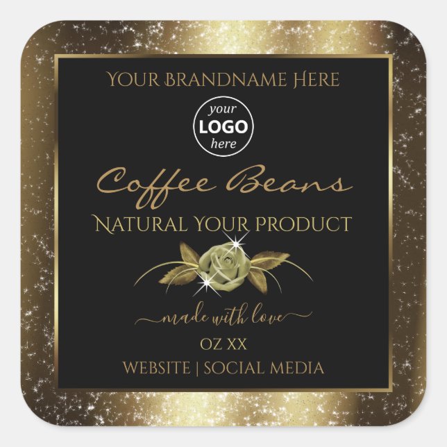 Luxury Golden Glitter Black Product Label Add Logo (Front)