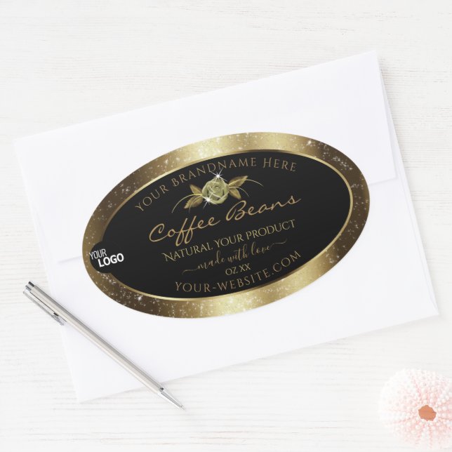 Luxury Golden Glitter Black Product Label Add Logo (Envelope)