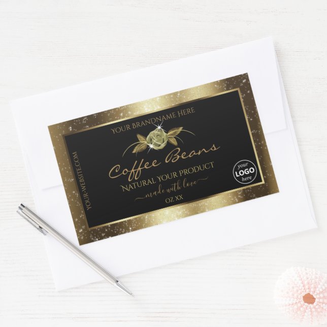 Luxury Golden Glitter Black Product Label Add Logo (Envelope)