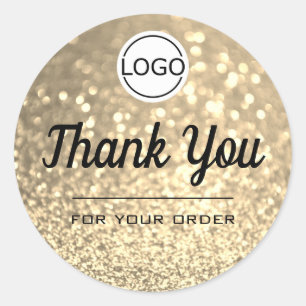 Luxury Golden Glitter Elegant Minimalist Thank You Classic Round Sticker