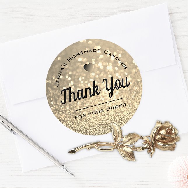 Luxury Golden Glitter Elegant Simple Thank You  Classic Round Sticker (Creator Uploaded)