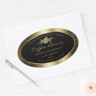 Luxury Golden Glitter Floral Black Product Labels