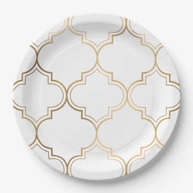 Luxury Golden Islamic Geometric Pattern Motifs Paper Plate (Front)