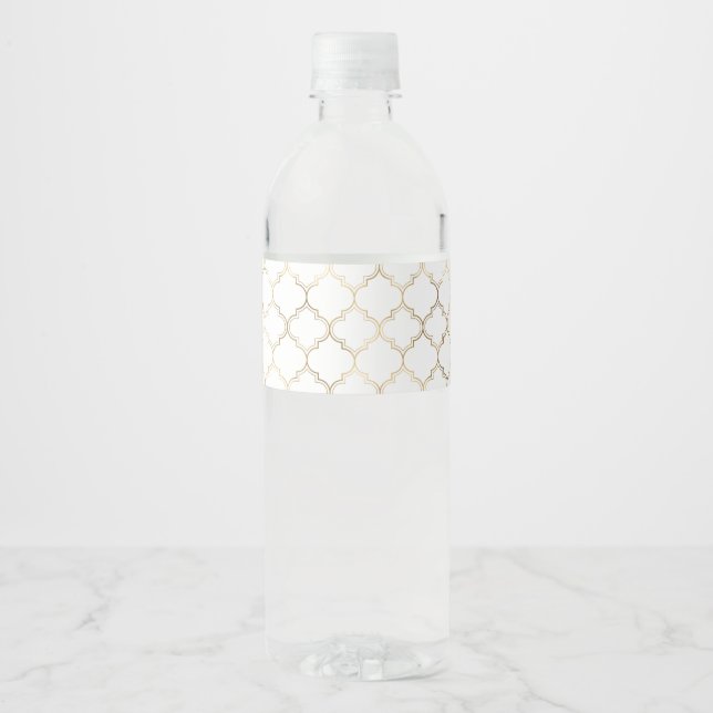 Luxury Golden Islamic Geometric Pattern Motifs Water Bottle Label (Front)