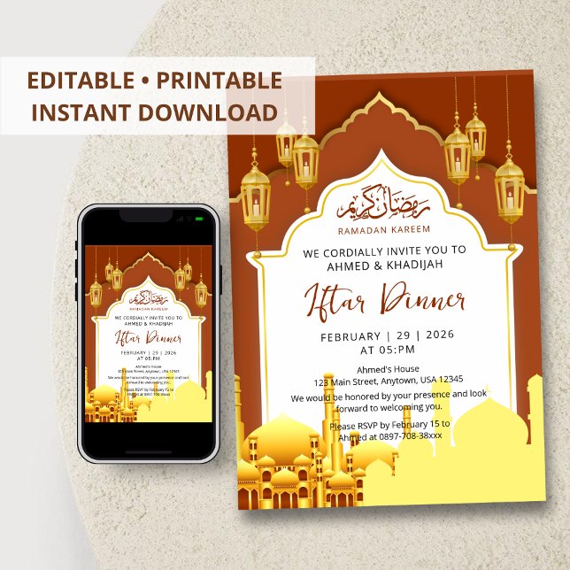 Luxury Golden Lanterns Ramadan Iftar Invitation (Creator Uploaded)