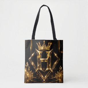 Luxury Golden Letter H Crown Diamond Monogram Tote Bag