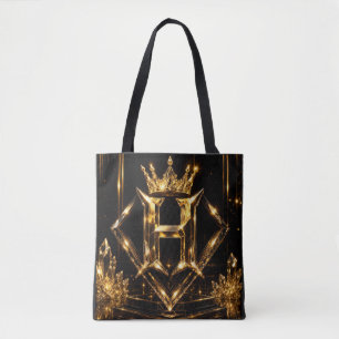 Luxury Golden Letter H Crown Diamond Monogram Tote Bag