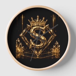 Luxury Golden Letter S Crown Diamond Monogram Clock