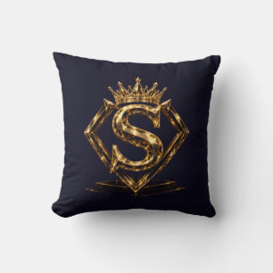 Luxury Golden Letter S Crown Diamond Monogram Cushion
