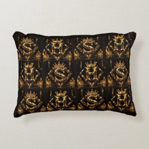 Luxury Golden Letter S Crown Diamond Monogram Decorative Cushion