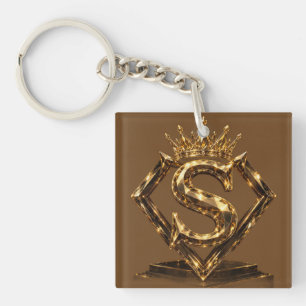 Luxury Golden Letter S Crown Diamond Monogram Key Ring