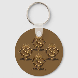 Luxury Golden Letter S Crown Diamond Monogram Key Ring