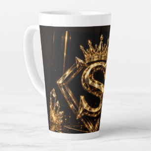 Luxury Golden Letter S Crown Diamond Monogram Latte Mug