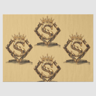 Luxury Golden Letter S Crown Diamond Monogram Tissue Paper
