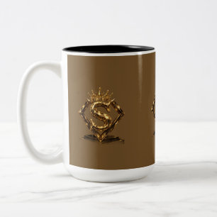 Luxury Golden Letter S Crown Diamond Monogram Two-Tone Coffee Mug