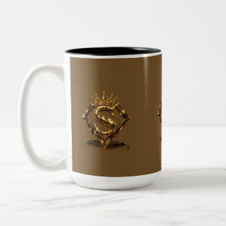 Luxury Golden Letter S Crown Diamond Monogram Two-Tone Coffee Mug