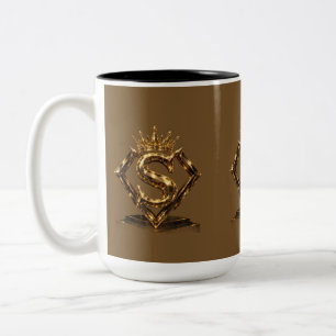 Luxury Golden Letter S Crown Diamond Monogram Two-Tone Coffee Mug