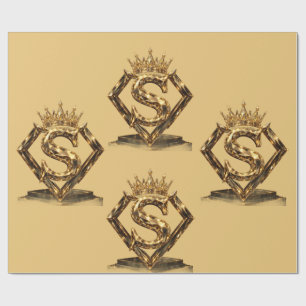 Luxury Golden Letter S Crown Diamond Monogram Wrapping Paper