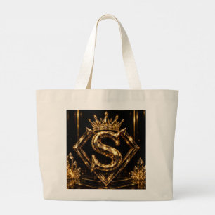 Luxury Golden Letter S H Crown Diamond Monogram Large Tote Bag