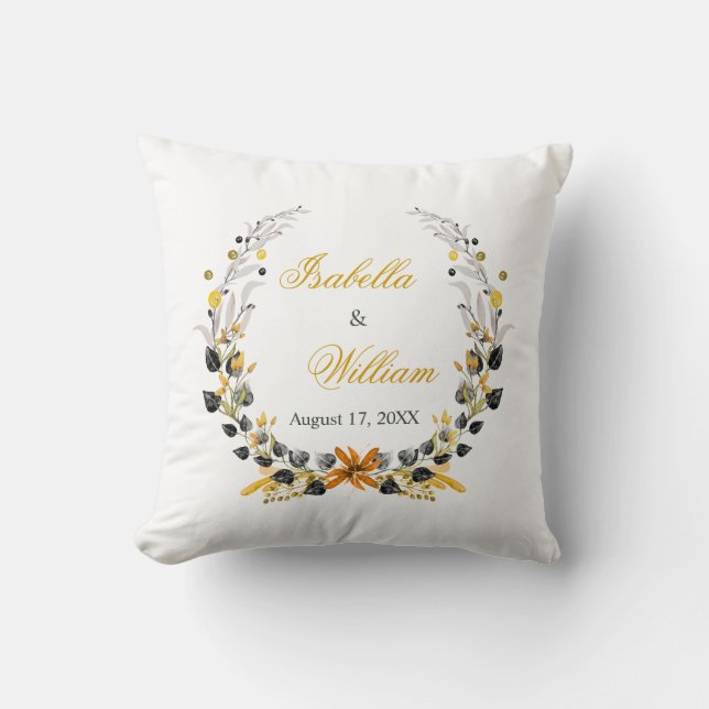 Luxury Golden Noir Wedding Monogram Cushion (Front)